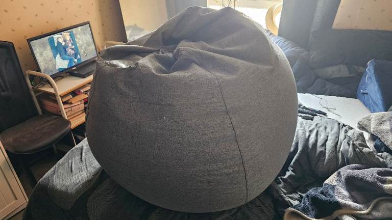 BEAN BAG, grey fabric foam bead filled