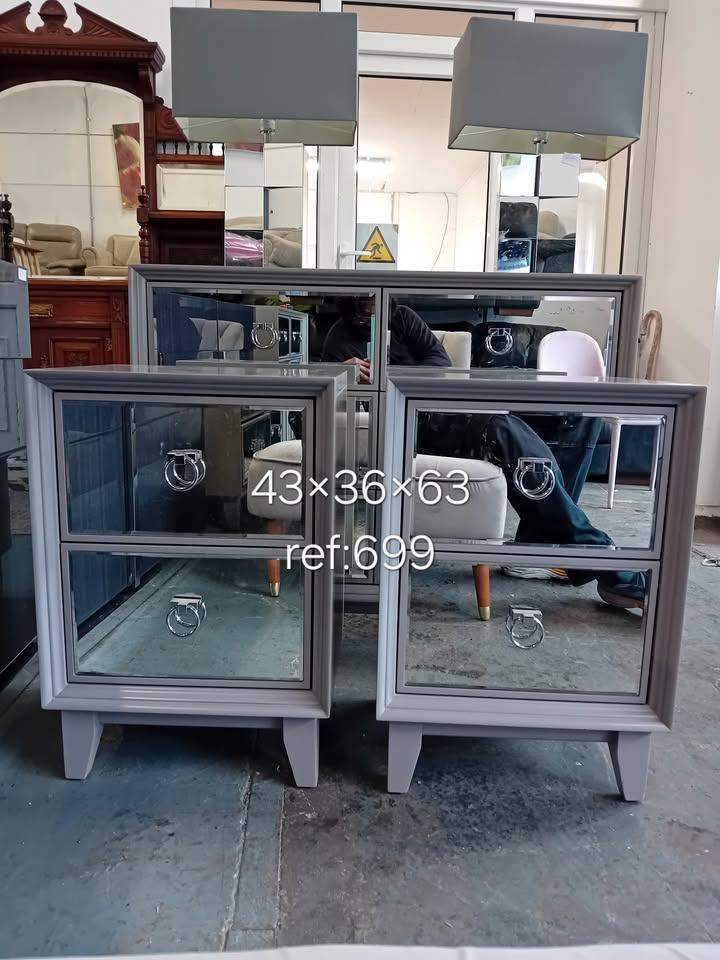 Pair of grey with mirrored front 3 drawer bedsides, Ref:699  