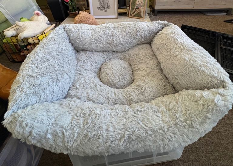 Grey Fluffy Dog Bed
