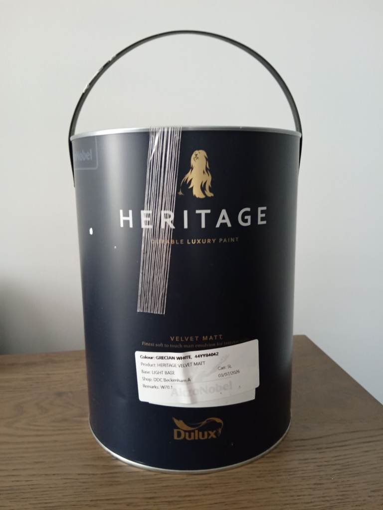 Dulux Heritage Velvet Matt Interior Paint 5L - Grecian White, Unopened