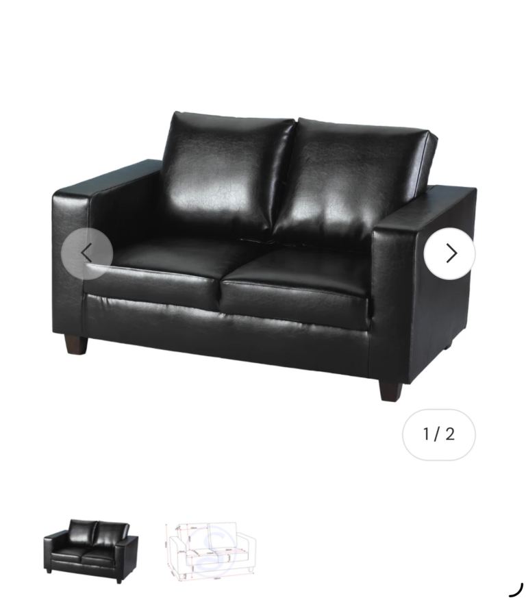 two seater vinyl sofa In black