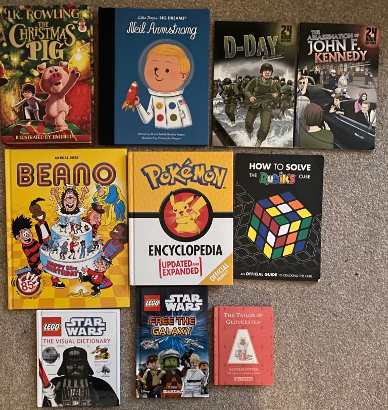 JK Rowling, Star Wars, Pokemon, graphic novels, Beatrix Potter, Beano, Rubik's Cube