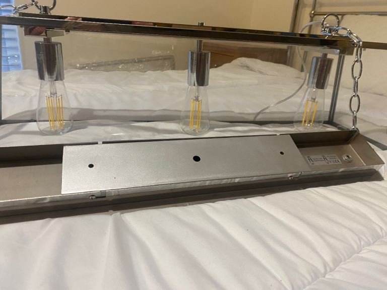 Chrome and Glass 3 bulb ceiling pendent light fixture 