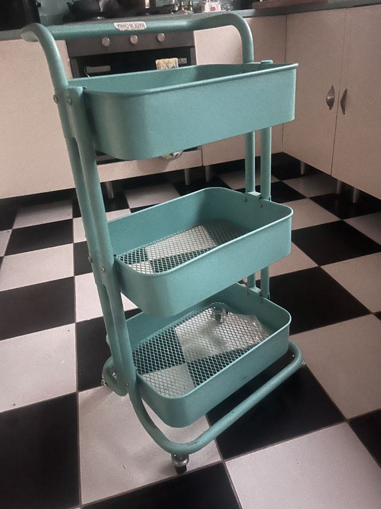 Kitchen Trolley (Teal) IKEA-style Metal Rolling Cart – Great Condition