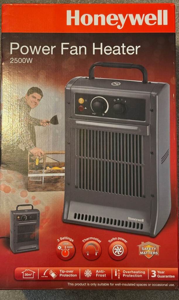 Honeywell heavy duty fan heater 2500w perfect for Autumn