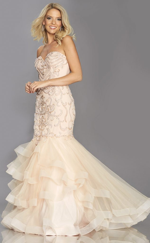 Tiffanys Illusion  Aubree Beaded Strapless Prom Dress with Trumpet Skirt pink blush