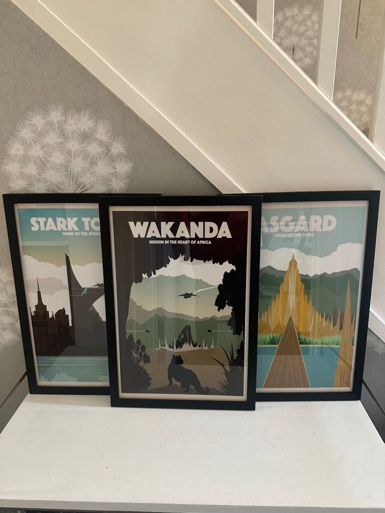 Set of 3 MARVEL Black Custom Framed Travel Posters