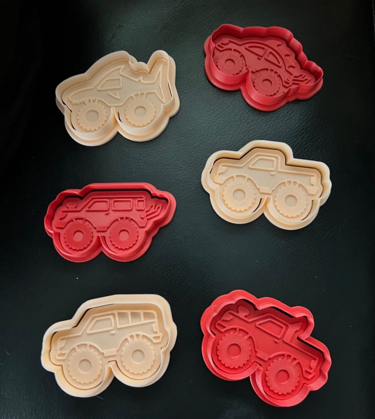New Set of 6 Monster Truck Cookie Cutters for Baking - Plastic, Multicoloured