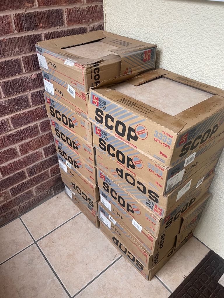 REDUCED 176 large ceramic tiles, covering in excess of 18 Sq metres. 13.25 x 13.25 inches each