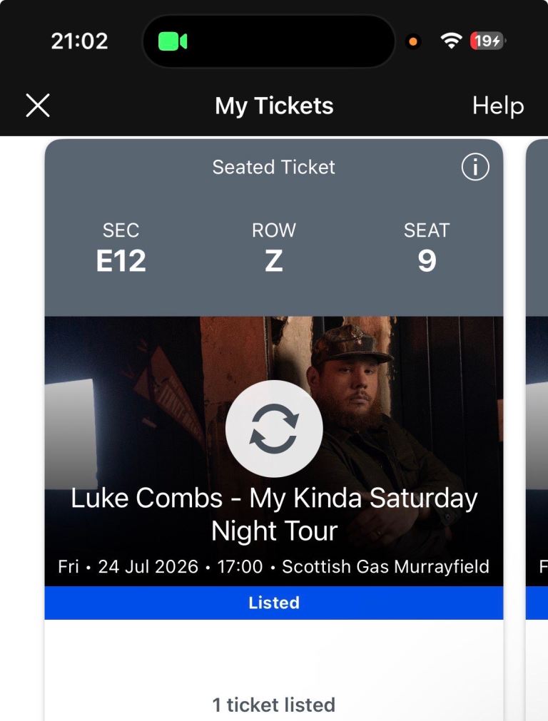 Luke Combs Concert Ticket – Scottish Gas Murrayfield 24th of July 2026