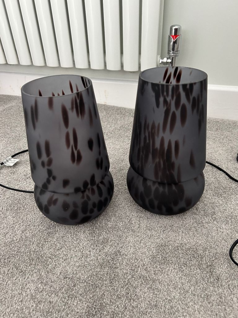 Pair of Habitat Confetti Glass Table Lamps – Grey, Good Condition