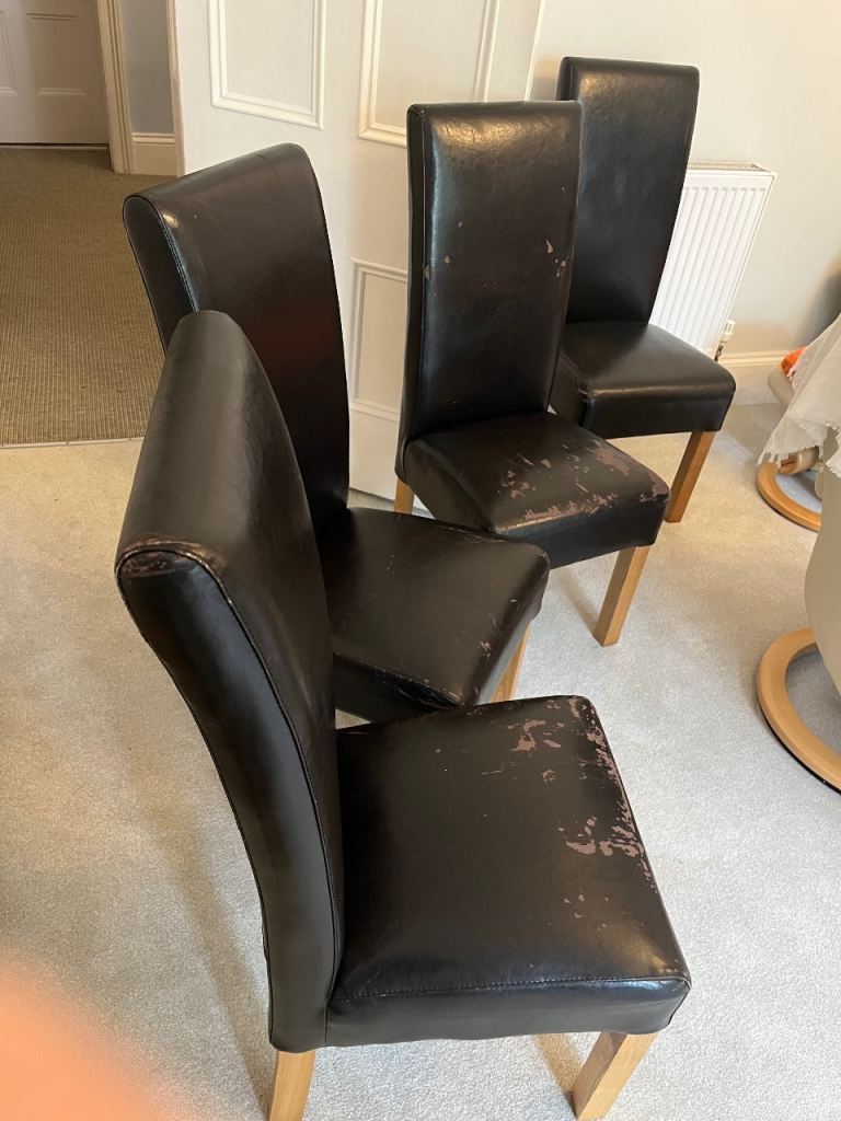 Set of 6 Black Faux Leather Dining Chairs – Fair Condition