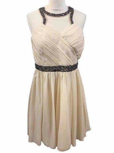 LITTLE MISTRESS CREAM EMBELISHED RUCHED PROM PARTY DRESS SIZE 14 RRP £149