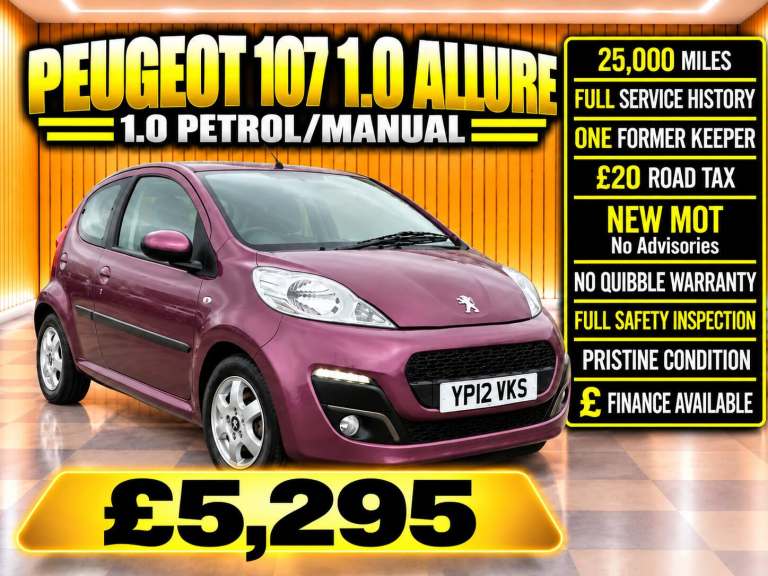 2012 Peugeot 107 1.0 Allure 3dr HATCHBACK Petrol Manual