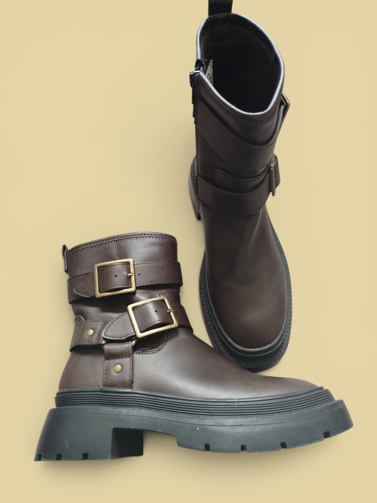 New Brown Buckle Detail Ankle Boots - UK 4