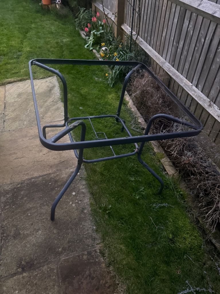 Garden table frame plus 2 fold up chairs 