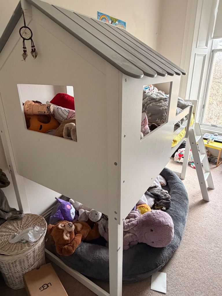 White midsleeper cabin bunk bed (Dreams) w/ mattress 