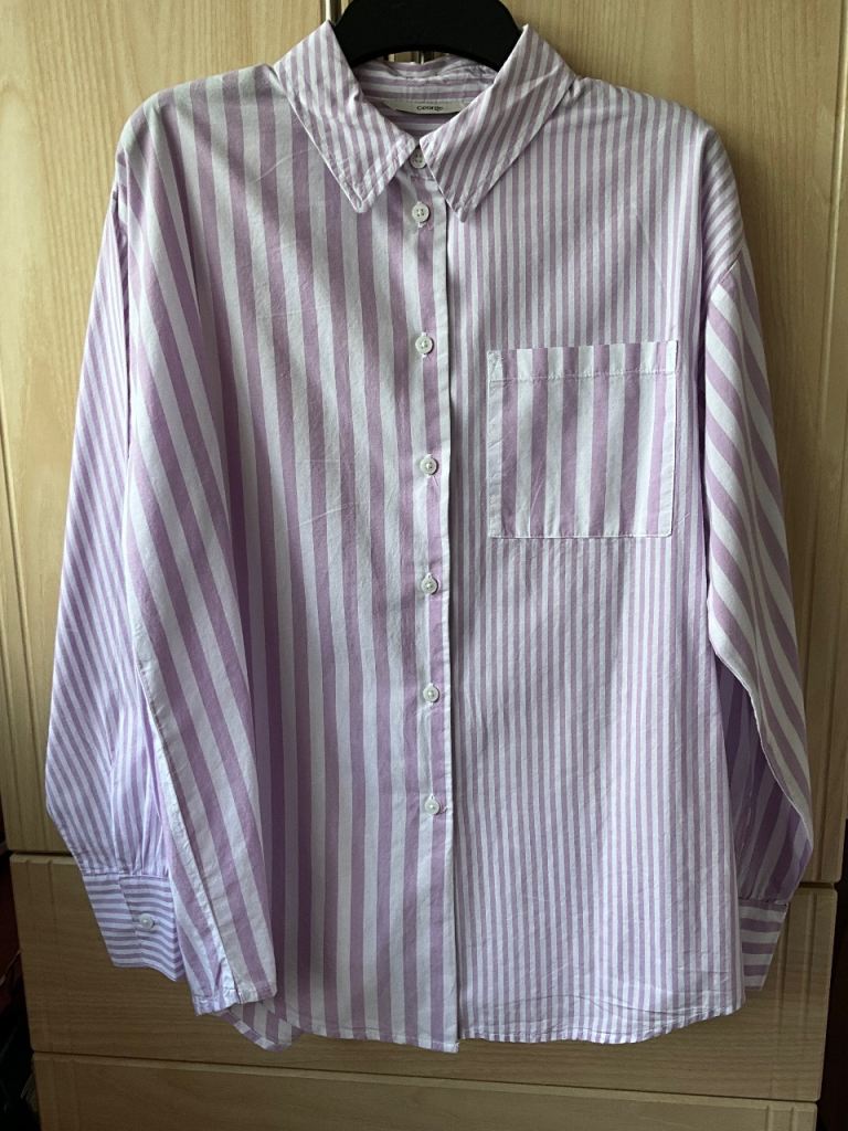 George Lilac/Pale Purple & White Thick & Thin widths Striped Shirt, Blouse, Long Sleeves, Size 10