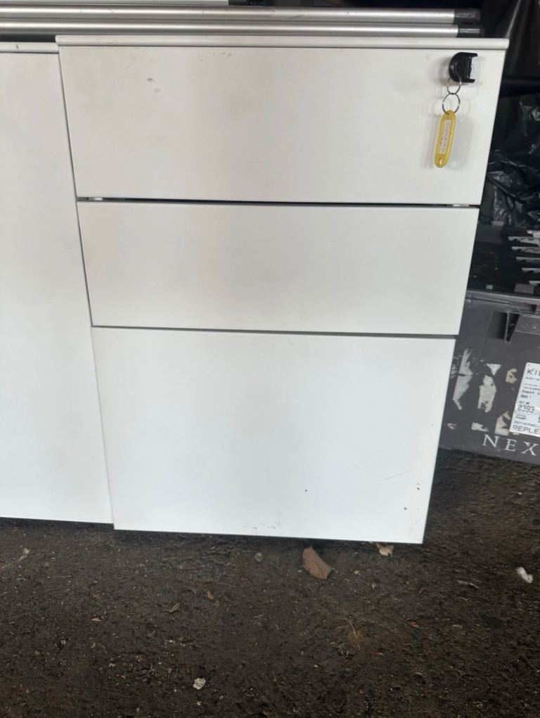 2 x White Metal Office Filing Cabinet with 3 Drawers