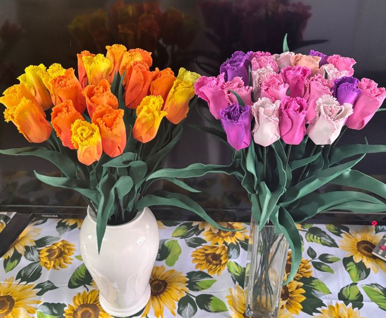 Artificial Tulip Flowers - Orange & Pink Mix, New