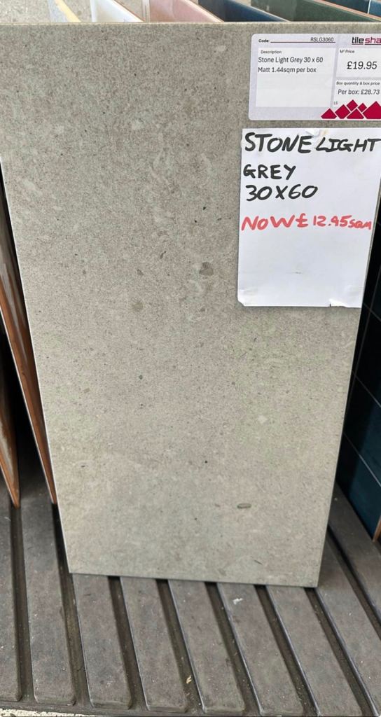 Stone Light Grey  30x60 Porcelain Tile Was£19.95❌ Now£12.95✅