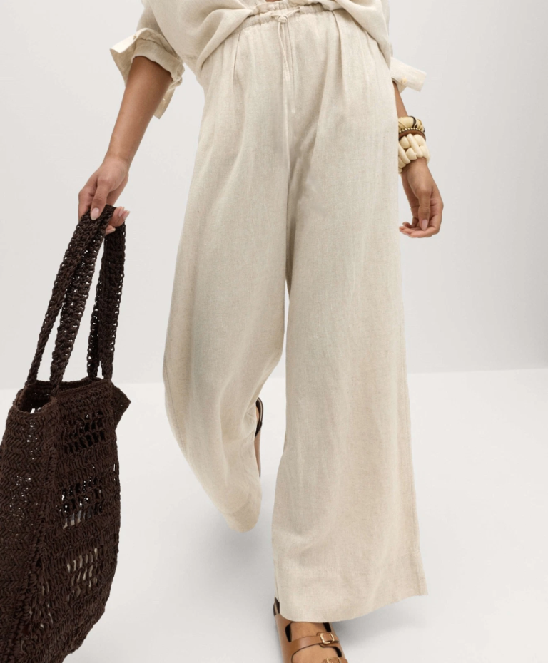 Light Cream Beige Drawstring Ties Palazzo Trousers Pants. Size 8.POST OR COLLECT!