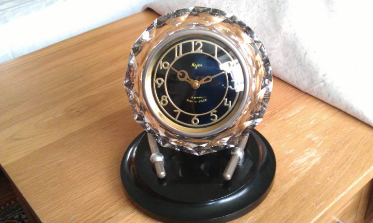 Collectible/Antique/Art deco, beautiful crystal Russian clock, made in U.S.S.R, C.1955, Wimbledon
