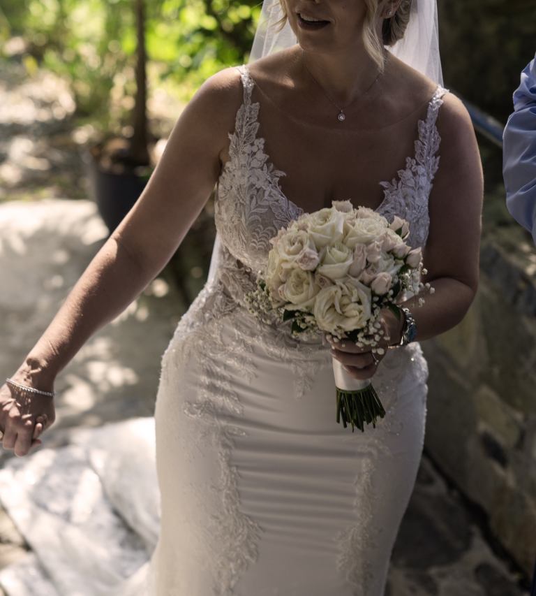 Ivory Lace Fit-and-Flare Wedding Dress with Illusion Back