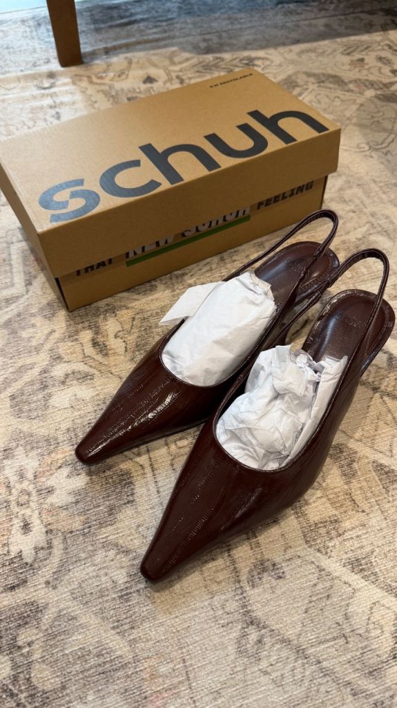 Brown Pointed-Toe Slingback kitten heels size 4 with box