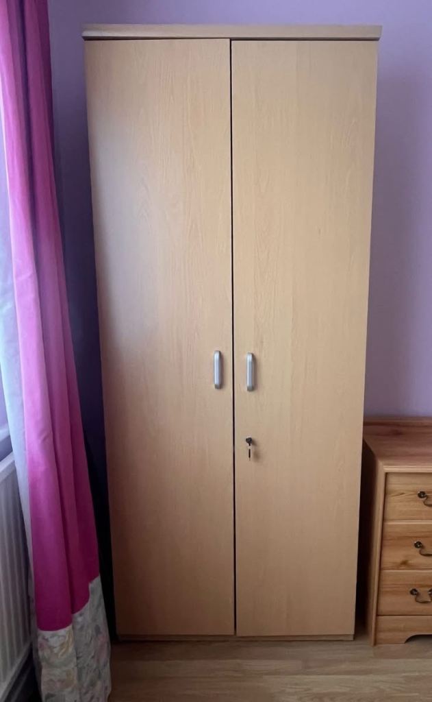 Light Wood Veneer Storage Cupboard with Lock