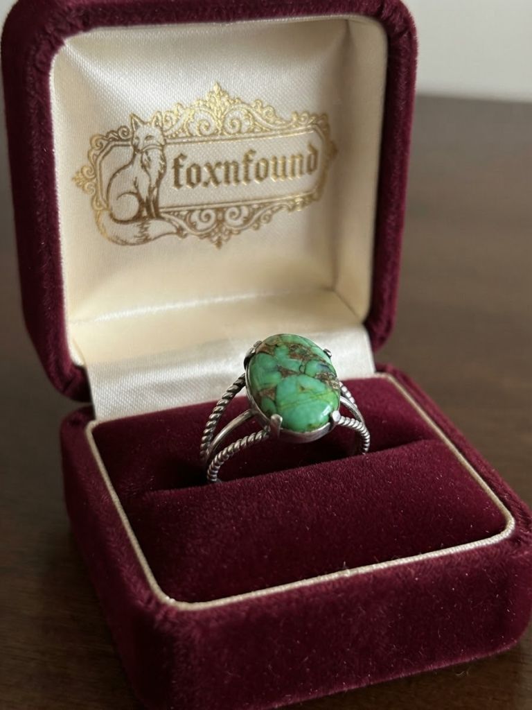 Sterling Silver 925 Green Copper Turquoise  Ring Size P½ 4.13g~224