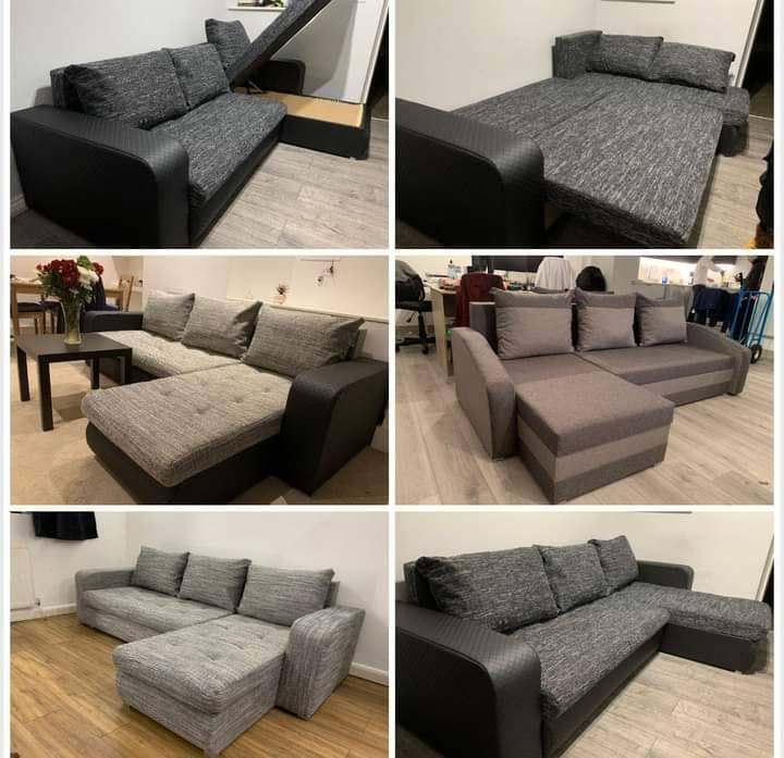 Versatile Grey Corner Sofa Bed with Storage