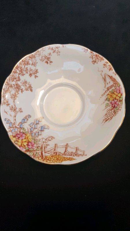  5 Bell china saucers