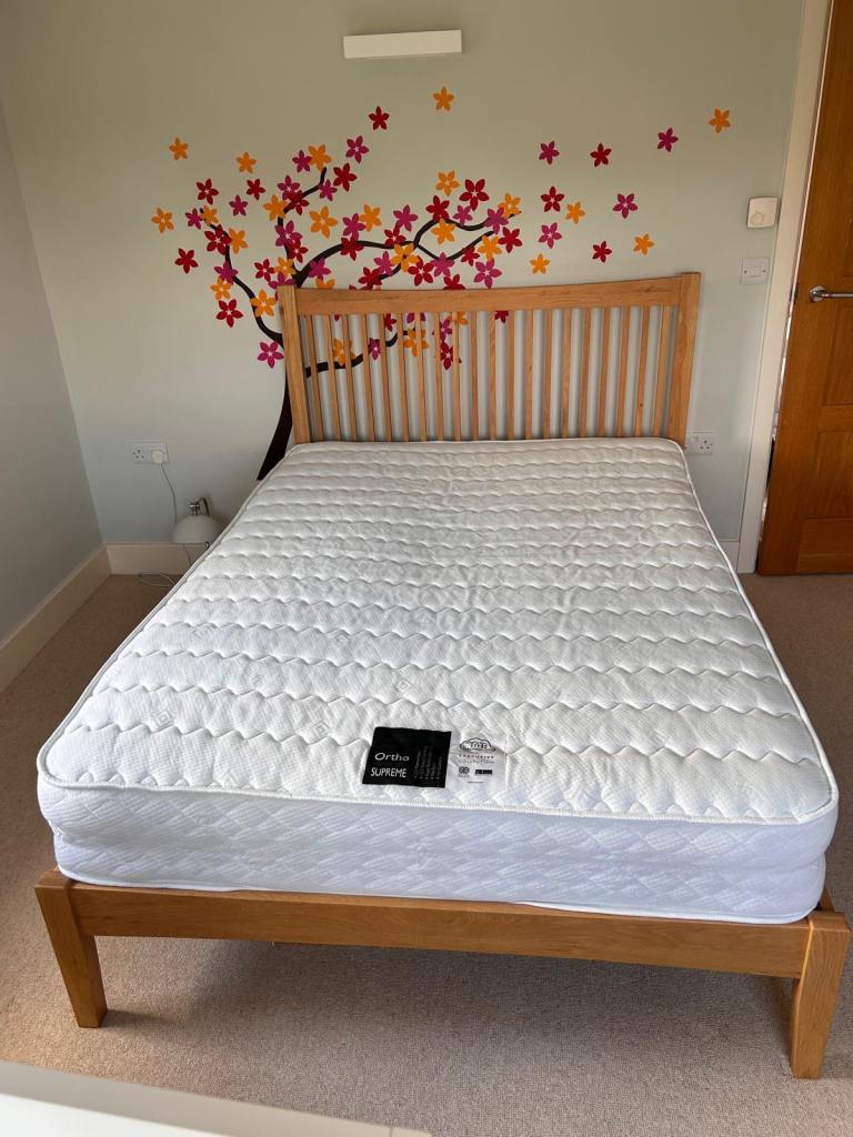 Feather and Black Double Bed Frame with Ortho Memory Supreme Mattress ...