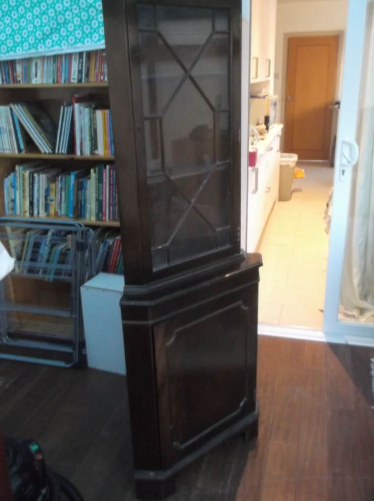 Reproduction Oak-Style Corner Cabinet - Upper - Glass Display. Lower Cupboard
