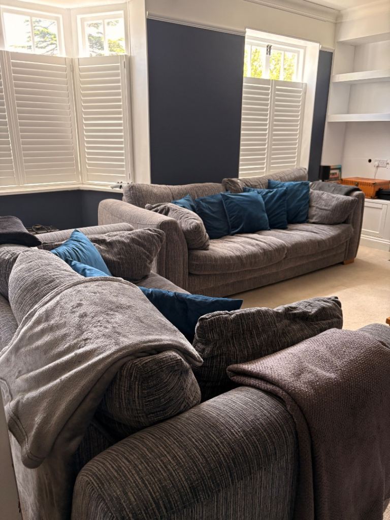 Grey Fabric Sofa Set: Comfy 3-Seater & Matching 2-Seater Suite