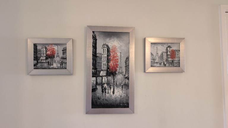 Set of Three Paris Street Scene Oil Paintings with Frames
