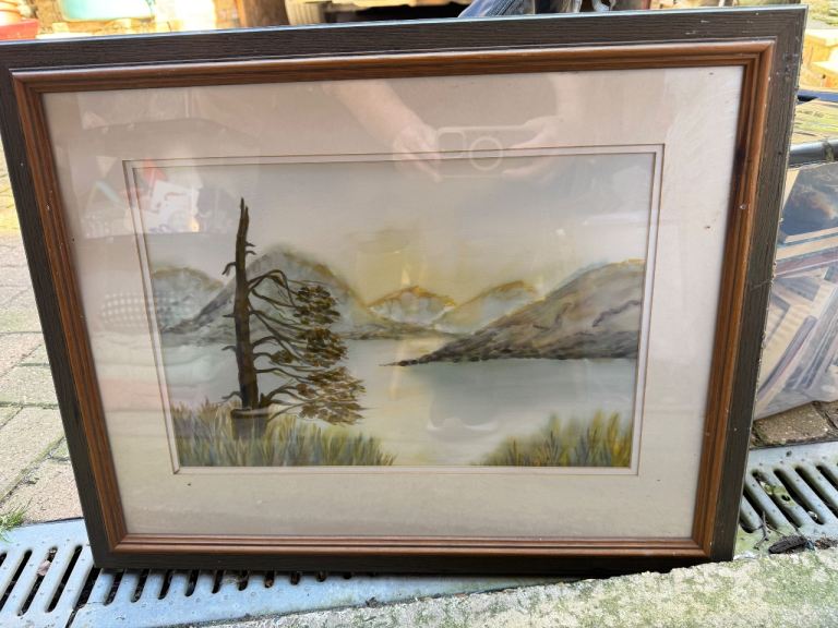 P. Lamb artist Silk Painting - 'Calm Water' Framed Artwork 