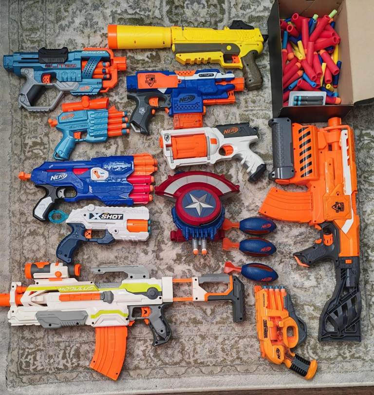 Nerf toy guns, captain America shield gun and nerf bombs ABSOLUTE BARGAIN 