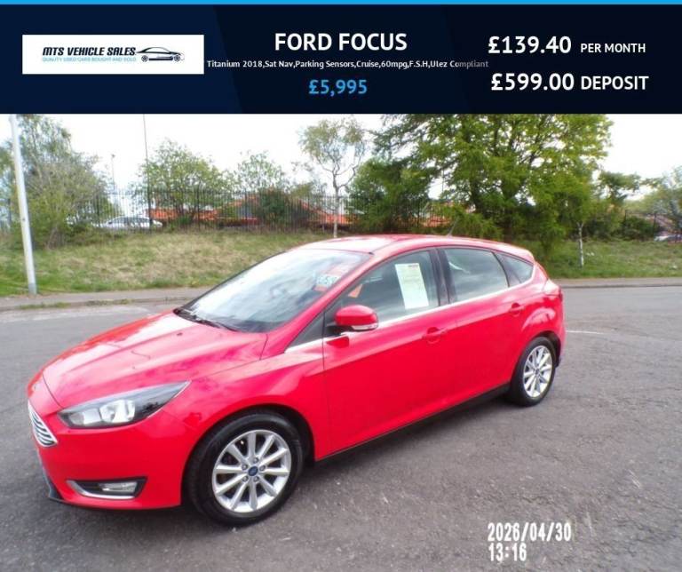 FORD FOCUS 1.0T Titanium 2018,Sat Nav,Parking Sensors,Cruise,60mpg,F.S.H,Ulez Compliant