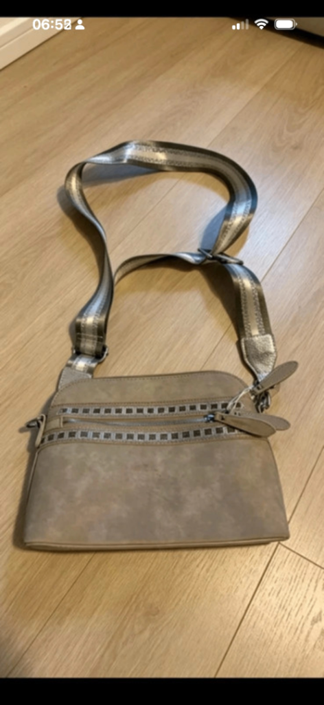 Stylish Grey Shoulder Bag with Stud Details – As Good As New