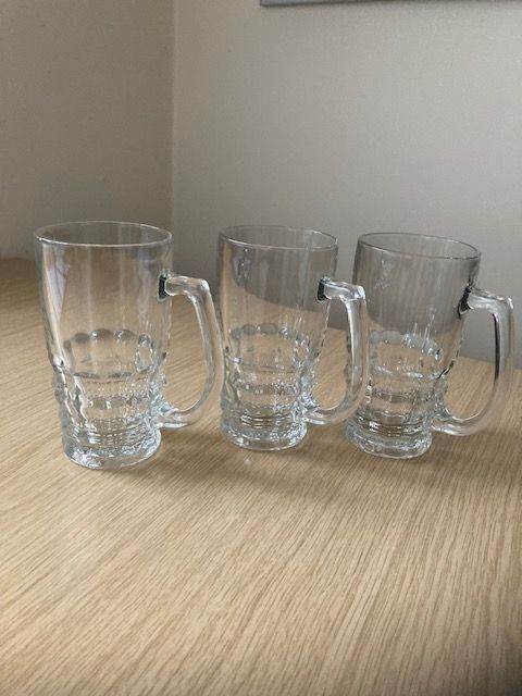 3 x Vintage Ravenhead Jacobean Style Glass Tankards – Half Pint