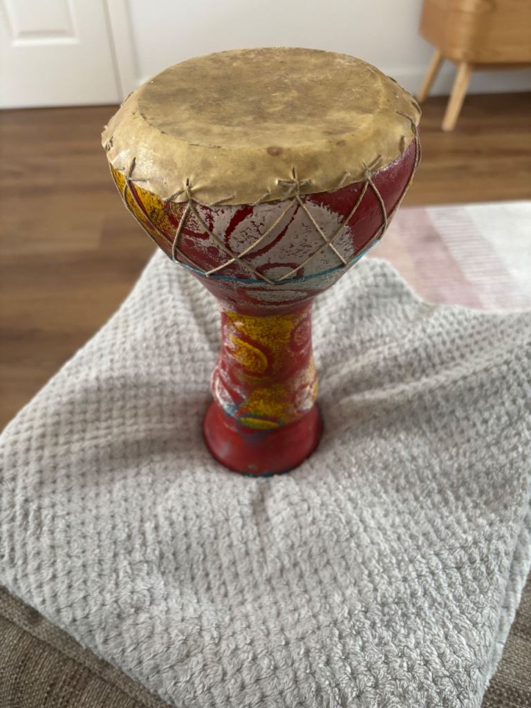 Small Djembe Drum – Red & Yellow, Good Condition
