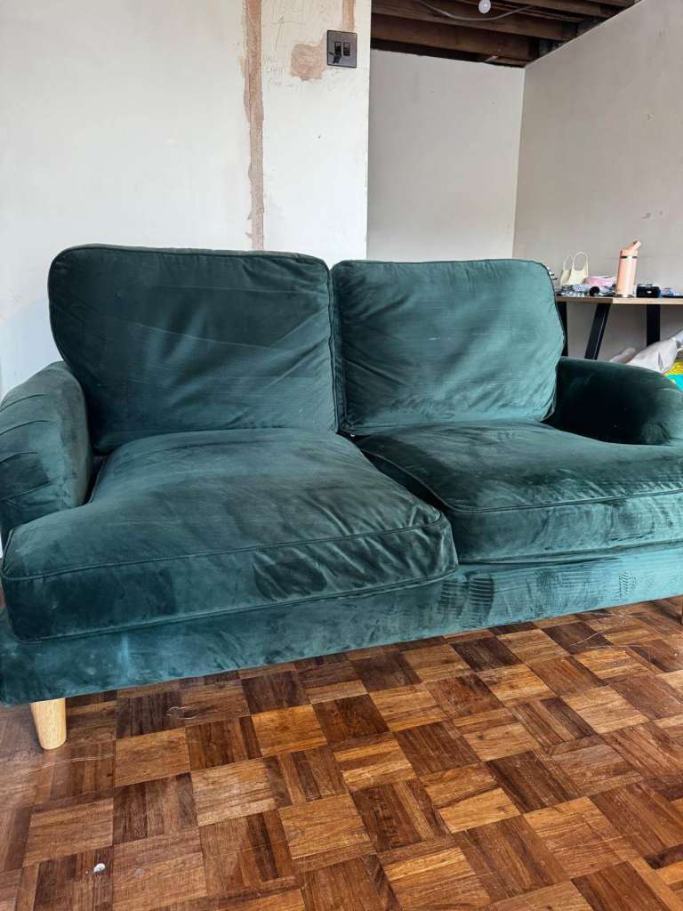 Dark Green Velvet Sofa and Footstool Set - Payton