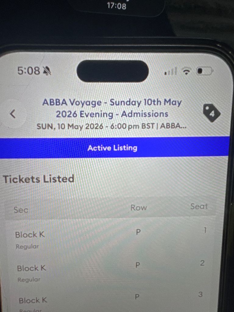 ABBA Voyage tickets x 4 