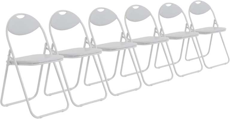 White Padded Folding Chairs - Pack of 6 Portable Folding Chairs 