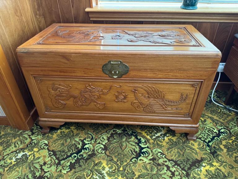 Vintage Carved Wooden Chest Trunk – Good Condition
