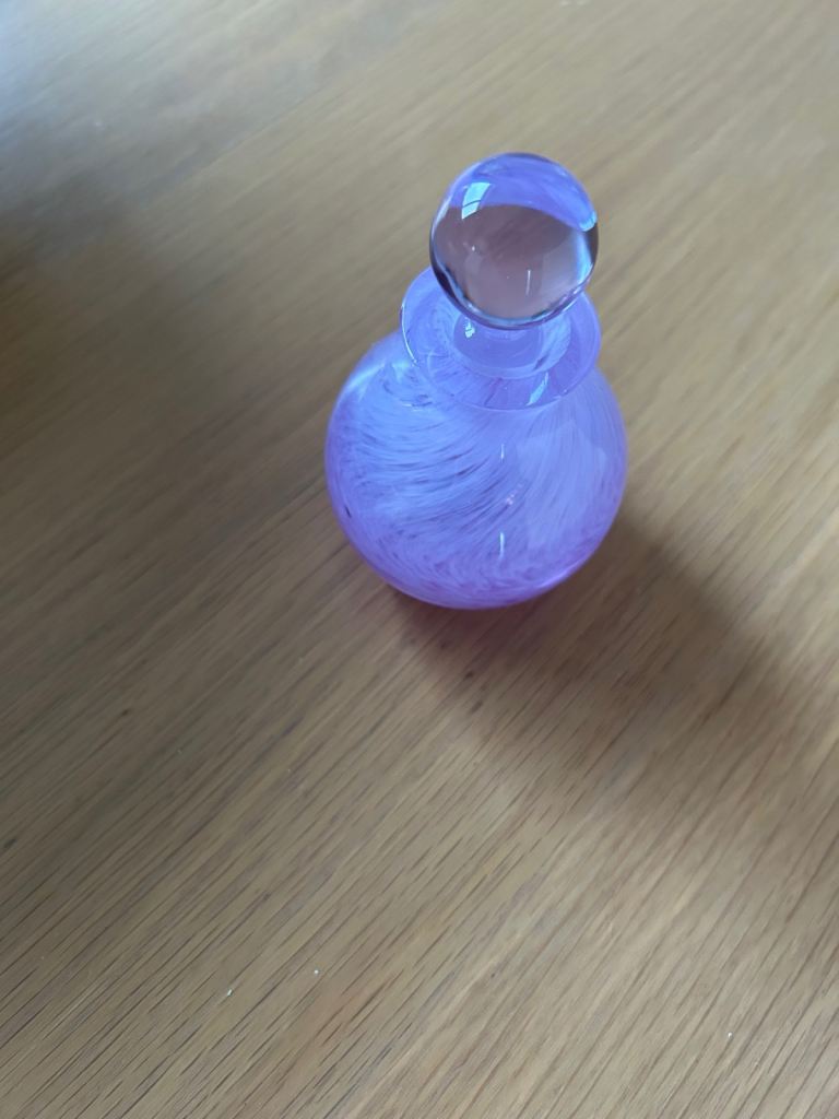 Small Purple perfume Glass bottlevwith Clear Stopper