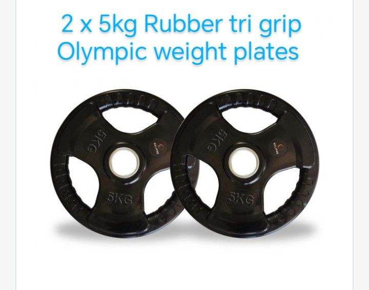 2 x 5kg rubber tri grip Olympic weight plates brand-new lots available