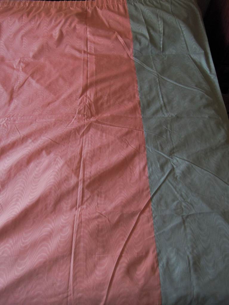 NEW HUGE BESPOKE CURTAINS : RAW SILK EFFECT : AQUA / PEACH : W 133 inches; X 2, L 85 inches